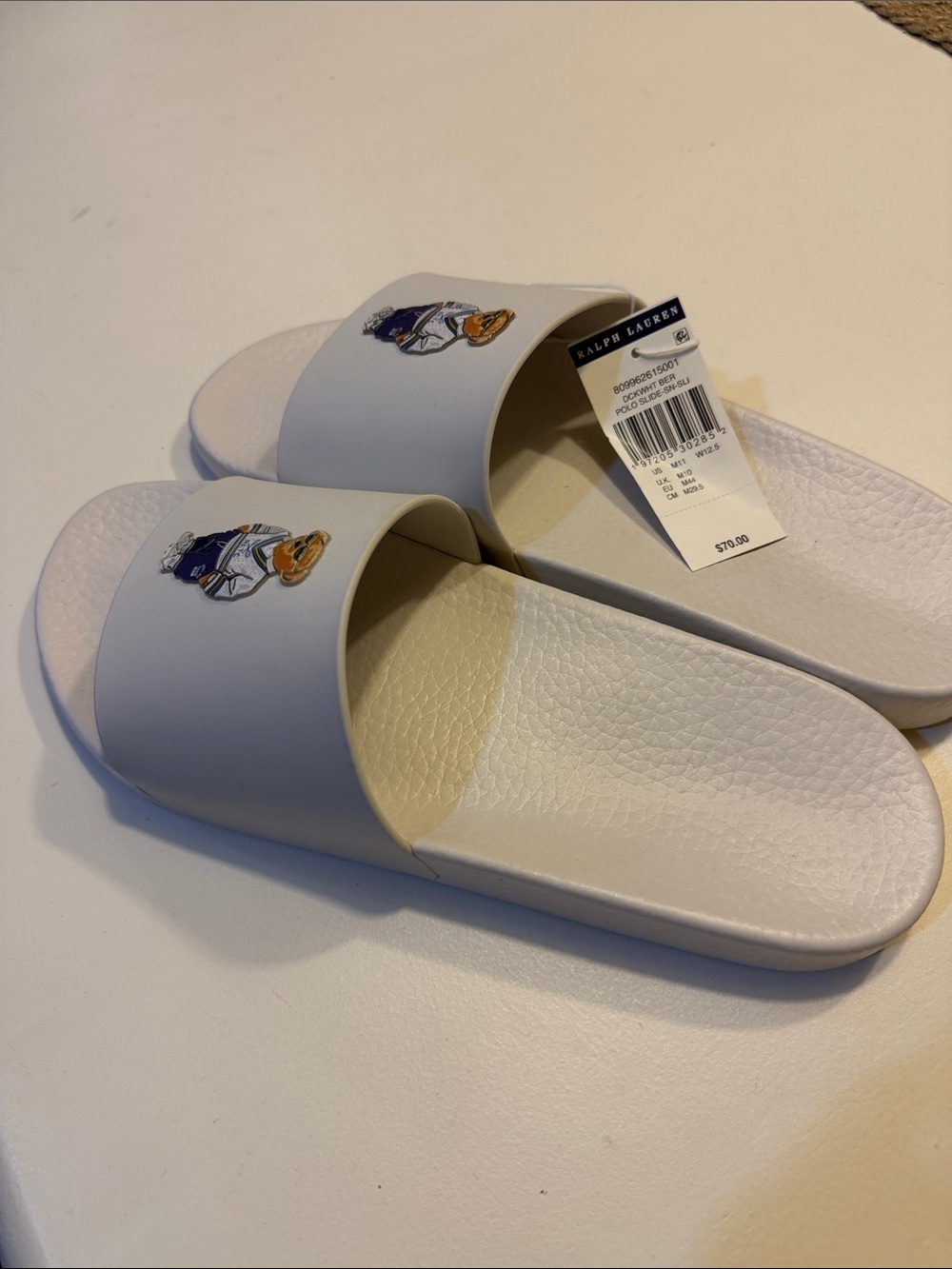 Ralph Lauren White Mens Polo Bear Slide Sandals Sz 11. New. Box54